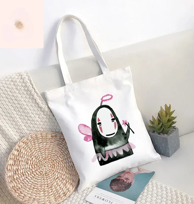 EcoWarra Funny Totoro Spirit Cartoon Ladies Handbag Fashion Canvas Shoulder Bag Eco Large Capacity Shopping Bag Leisure Travel Schoolbag