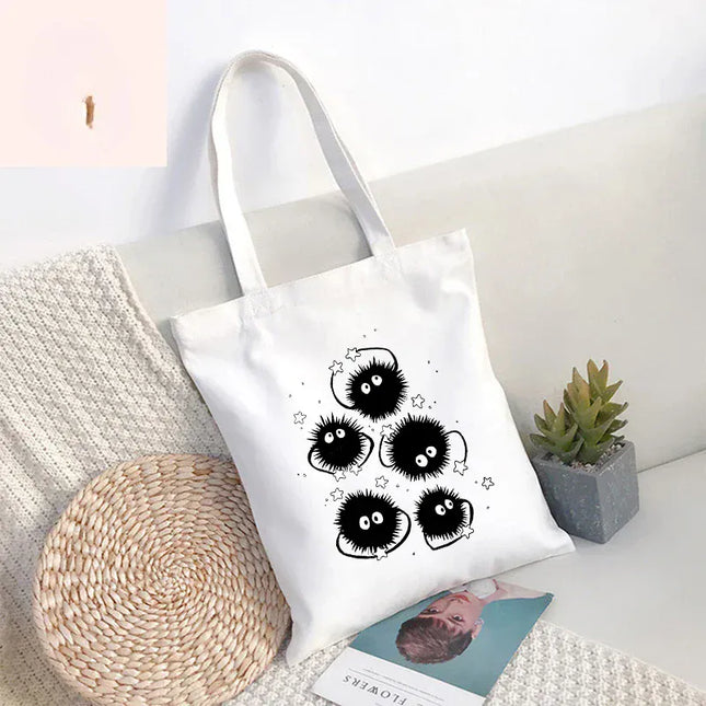 EcoWarra Funny Totoro Spirit Cartoon Ladies Handbag Fashion Canvas Shoulder Bag Eco Large Capacity Shopping Bag Leisure Travel Schoolbag