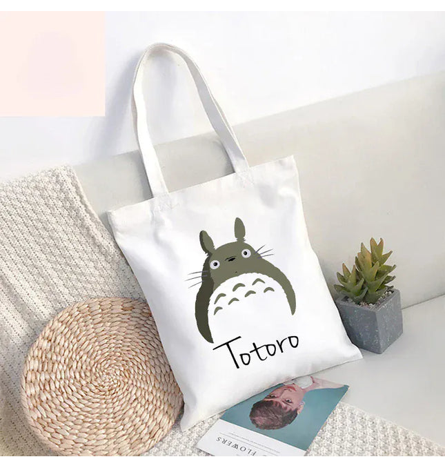 EcoWarra Funny Totoro Spirit Cartoon Ladies Handbag Fashion Canvas Shoulder Bag Eco Large Capacity Shopping Bag Leisure Travel Schoolbag