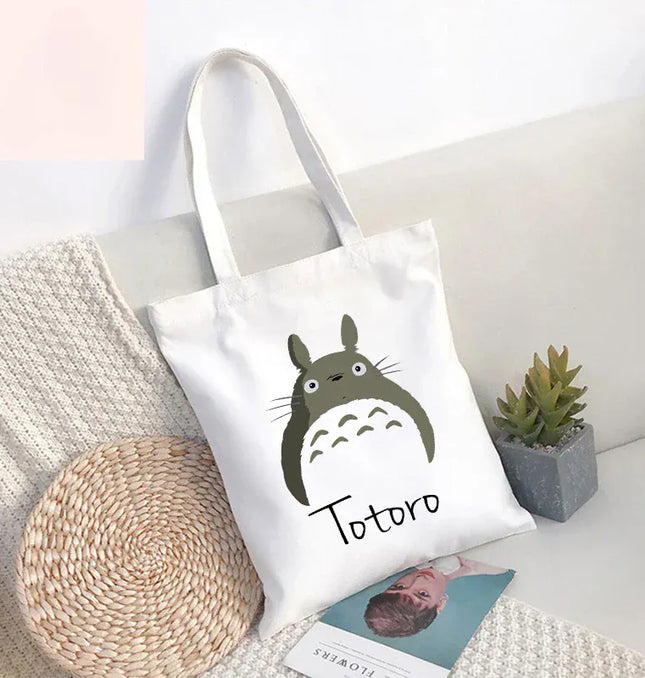 EcoWarra Funny Totoro Spirit Cartoon Ladies Handbag Fashion Canvas Shoulder Bag Eco Large Capacity Shopping Bag Leisure Travel Schoolbag