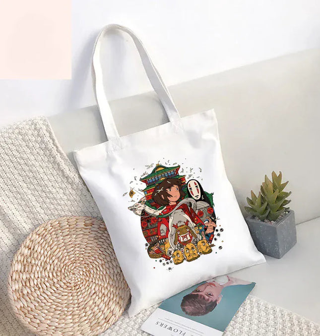 EcoWarra Funny Totoro Spirit Cartoon Ladies Handbag Fashion Canvas Shoulder Bag Eco Large Capacity Shopping Bag Leisure Travel Schoolbag