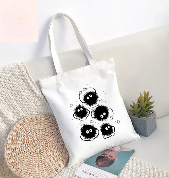 EcoWarra Funny Totoro Spirit Cartoon Ladies Handbag Fashion Canvas Shoulder Bag Eco Large Capacity Shopping Bag Leisure Travel Schoolbag