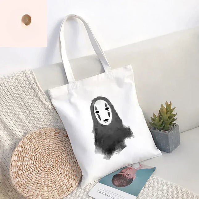 EcoWarra Funny Totoro Spirit Cartoon Ladies Handbag Fashion Canvas Shoulder Bag Eco Large Capacity Shopping Bag Leisure Travel Schoolbag