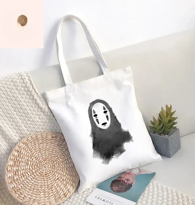 EcoWarra Funny Totoro Spirit Cartoon Ladies Handbag Fashion Canvas Shoulder Bag Eco Large Capacity Shopping Bag Leisure Travel Schoolbag