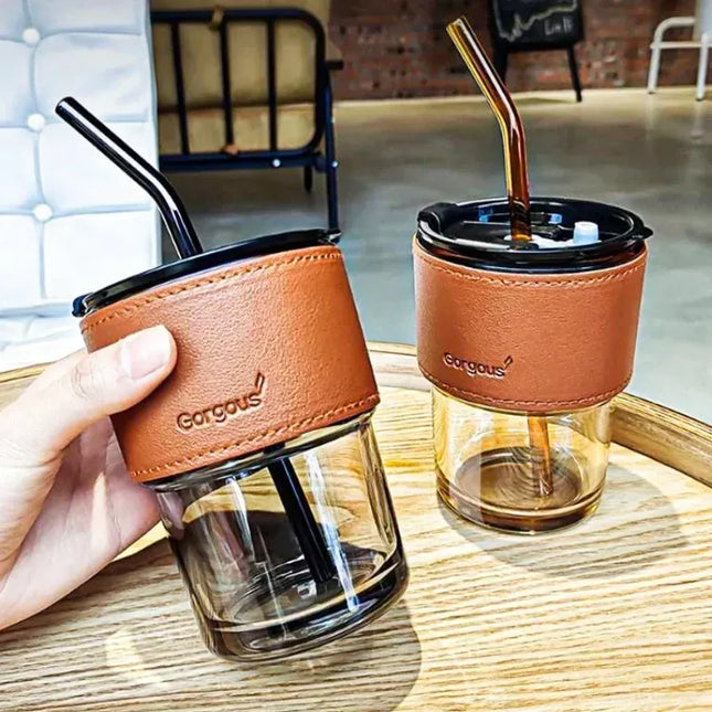 EcoWarra Glass Sipper Cups Reusable Spill-Proof Drinking Cups with Lid Straw for Birthday Party Travel Xmas Juice Mug Water Bottle Cups
