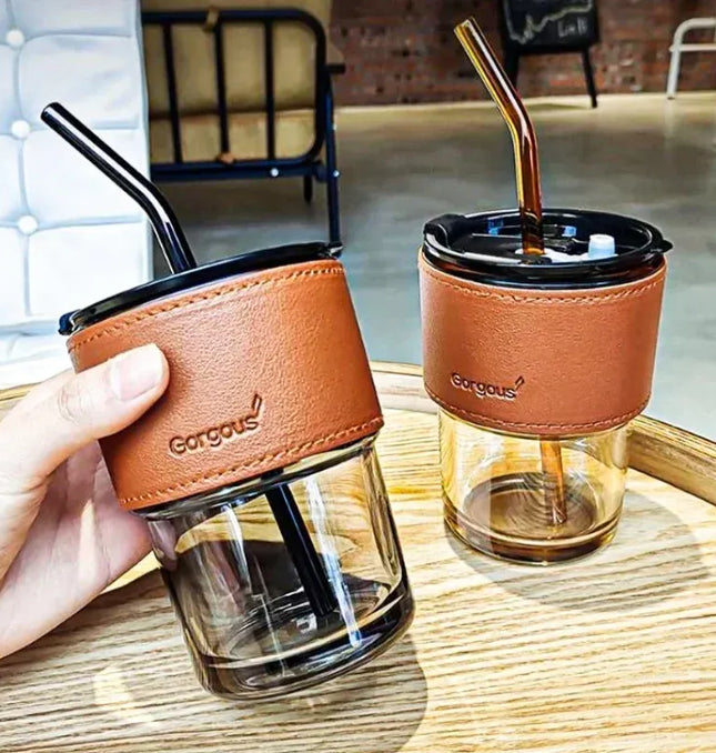EcoWarra Glass Sipper Cups Reusable Spill-Proof Drinking Cups with Lid Straw for Birthday Party Travel Xmas Juice Mug Water Bottle Cups