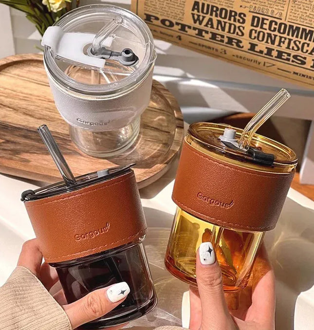 EcoWarra Glass Sipper Cups Reusable Spill-Proof Drinking Cups with Lid Straw for Birthday Party Travel Xmas Juice Mug Water Bottle Cups