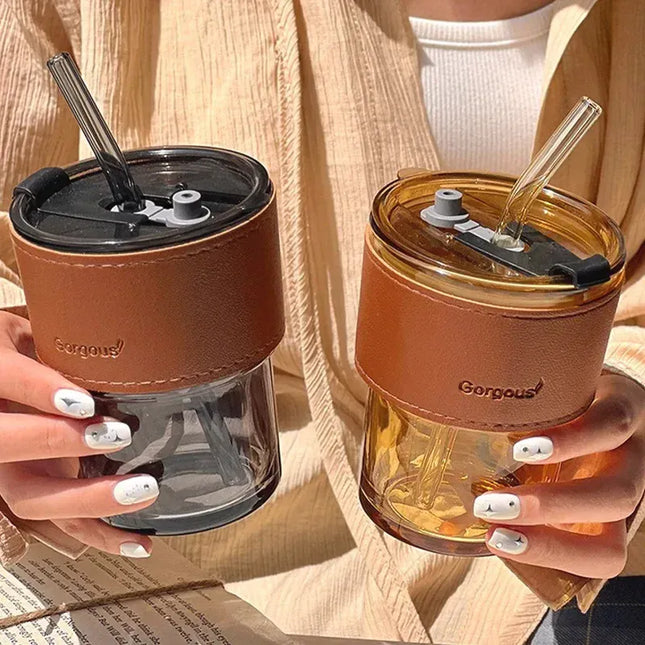 EcoWarra Glass Sipper Cups Reusable Spill-Proof Drinking Cups with Lid Straw for Birthday Party Travel Xmas Juice Mug Water Bottle Cups