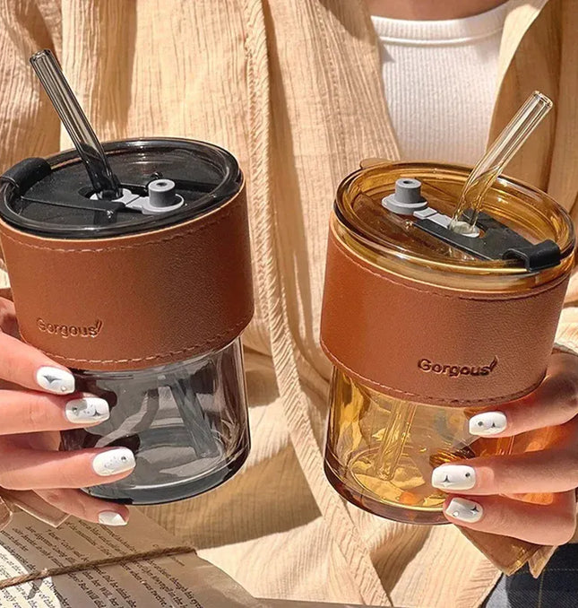 EcoWarra Glass Sipper Cups Reusable Spill-Proof Drinking Cups with Lid Straw for Birthday Party Travel Xmas Juice Mug Water Bottle Cups
