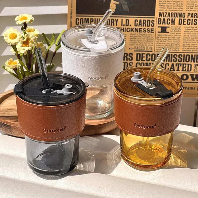 EcoWarra Glass Sipper Cups Reusable Spill-Proof Drinking Cups with Lid Straw for Birthday Party Travel Xmas Juice Mug Water Bottle Cups