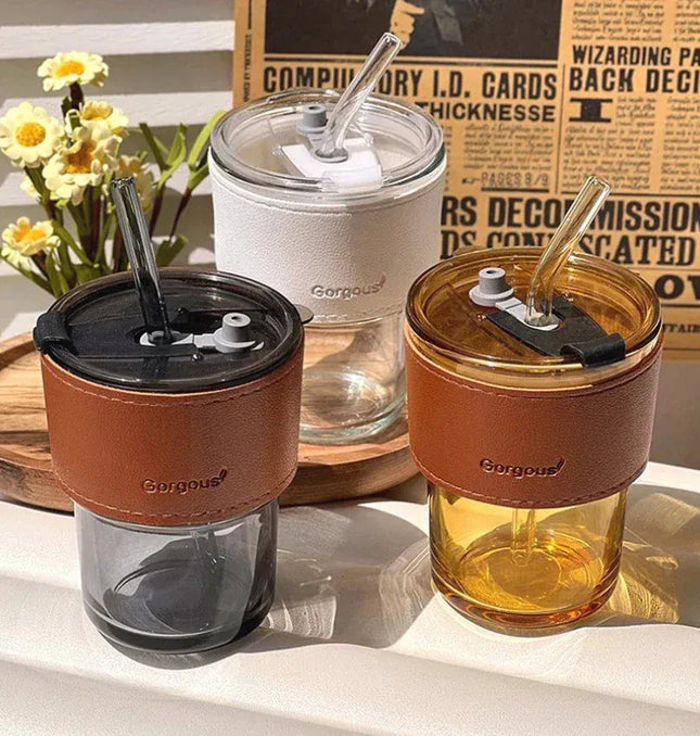 EcoWarra Glass Sipper Cups Reusable Spill-Proof Drinking Cups with Lid Straw for Birthday Party Travel Xmas Juice Mug Water Bottle Cups