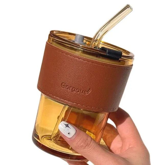 EcoWarra Glass Sipper Cups Reusable Spill-Proof Drinking Cups with Lid Straw for Birthday Party Travel Xmas Juice Mug Water Bottle Cups