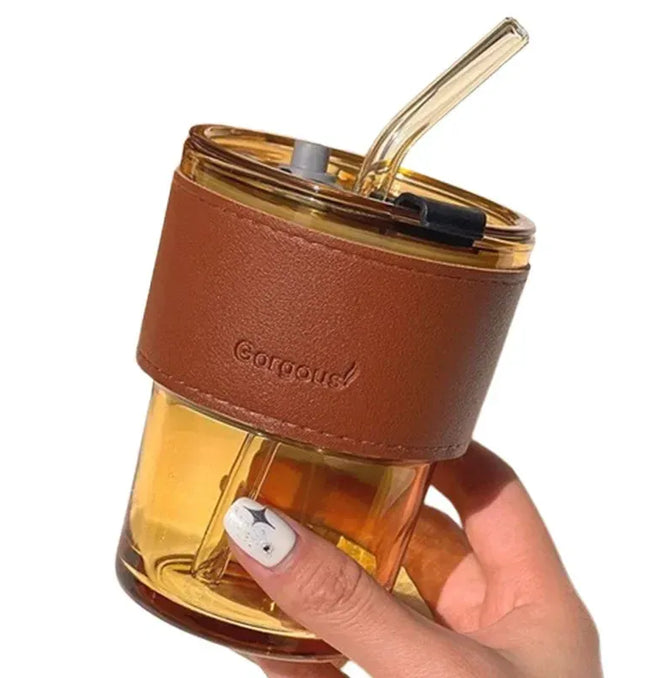 EcoWarra Glass Sipper Cups Reusable Spill-Proof Drinking Cups with Lid Straw for Birthday Party Travel Xmas Juice Mug Water Bottle Cups