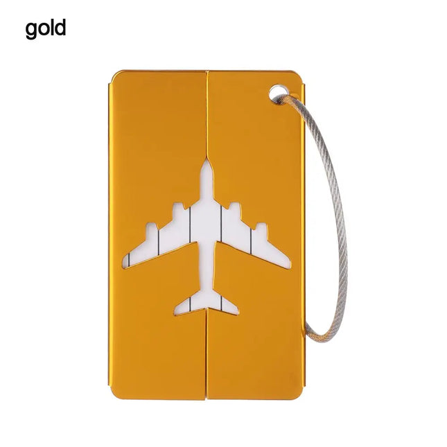 EcoWarra gold Aluminium Travel Luggage Tags Reusable Suitcase Baggage Labels Holiday Suitcase Labels Travel Bag ID Plane Identifier With Ropes
