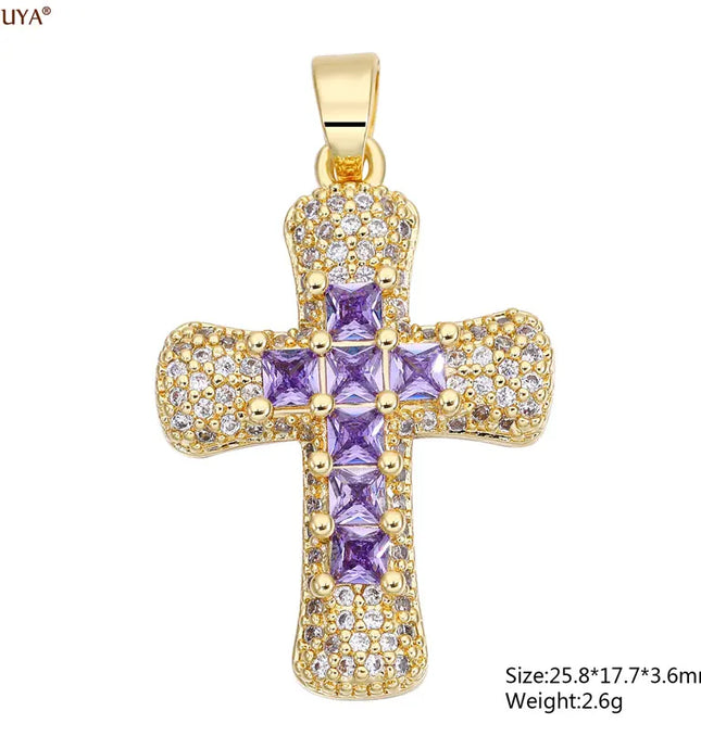 EcoWarra Gold-as picture Christian Cross Charms Jesus Talisman Natural Stone Zirconia Pendant For DIY Women Necklaces Luxury Jewelry Making Accessories