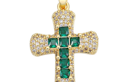 EcoWarra Gold-as picture Christian Cross Charms Jesus Talisman Natural Stone Zirconia Pendant For DIY Women Necklaces Luxury Jewelry Making Accessories