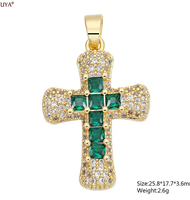 EcoWarra Gold-as picture Christian Cross Charms Jesus Talisman Natural Stone Zirconia Pendant For DIY Women Necklaces Luxury Jewelry Making Accessories