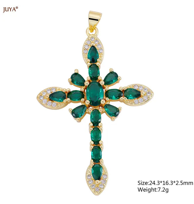 EcoWarra Gold-as picture Christian Cross Charms Jesus Talisman Natural Stone Zirconia Pendant For DIY Women Necklaces Luxury Jewelry Making Accessories