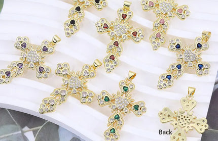 EcoWarra Gold-as picture Christian Cross Charms Jesus Talisman Natural Stone Zirconia Pendant For DIY Women Necklaces Luxury Jewelry Making Accessories