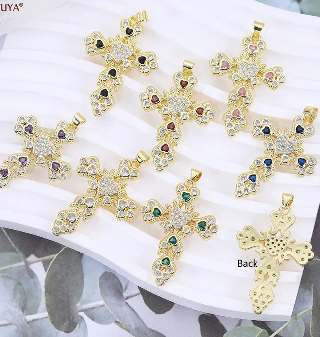 EcoWarra Gold-as picture Christian Cross Charms Jesus Talisman Natural Stone Zirconia Pendant For DIY Women Necklaces Luxury Jewelry Making Accessories