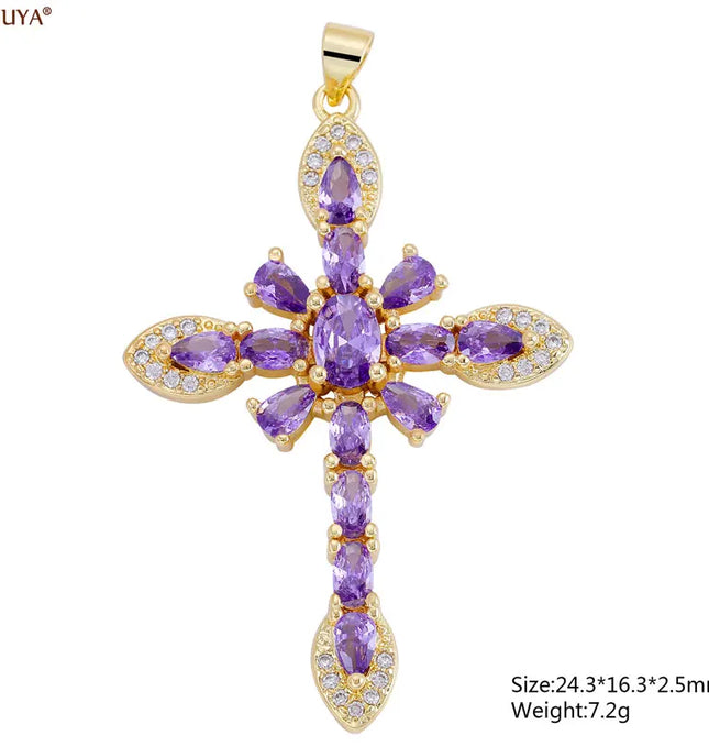 EcoWarra Gold-as picture Christian Cross Charms Jesus Talisman Natural Stone Zirconia Pendant For DIY Women Necklaces Luxury Jewelry Making Accessories