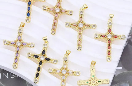 EcoWarra Gold-as picture Christian Cross Charms Jesus Talisman Natural Stone Zirconia Pendant For DIY Women Necklaces Luxury Jewelry Making Accessories