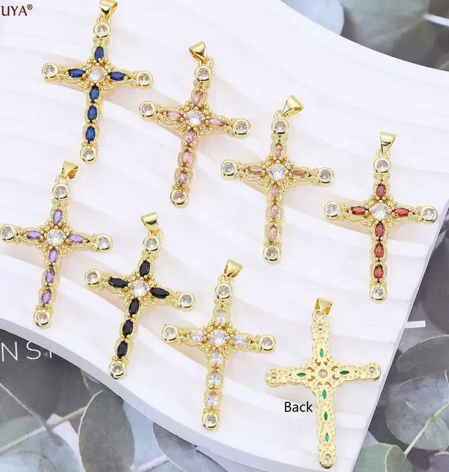 EcoWarra Gold-as picture Christian Cross Charms Jesus Talisman Natural Stone Zirconia Pendant For DIY Women Necklaces Luxury Jewelry Making Accessories