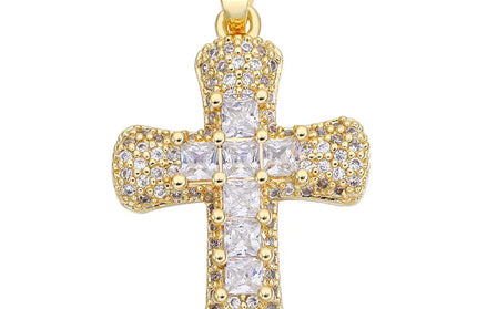 EcoWarra Gold-as picture Christian Cross Charms Jesus Talisman Natural Stone Zirconia Pendant For DIY Women Necklaces Luxury Jewelry Making Accessories