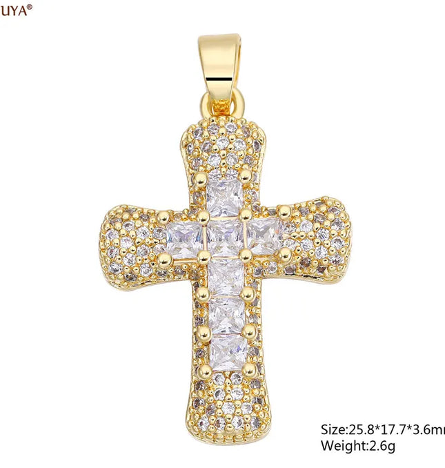 EcoWarra Gold-as picture Christian Cross Charms Jesus Talisman Natural Stone Zirconia Pendant For DIY Women Necklaces Luxury Jewelry Making Accessories