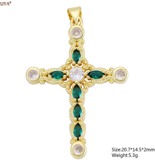 EcoWarra Gold-as picture Christian Cross Charms Jesus Talisman Natural Stone Zirconia Pendant For DIY Women Necklaces Luxury Jewelry Making Accessories