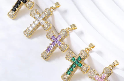 EcoWarra Gold-as picture Christian Cross Charms Jesus Talisman Natural Stone Zirconia Pendant For DIY Women Necklaces Luxury Jewelry Making Accessories