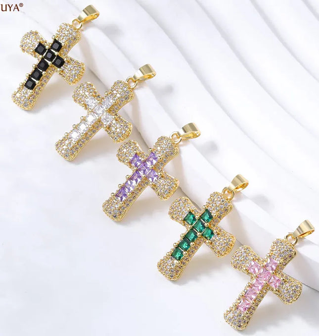 EcoWarra Gold-as picture Christian Cross Charms Jesus Talisman Natural Stone Zirconia Pendant For DIY Women Necklaces Luxury Jewelry Making Accessories