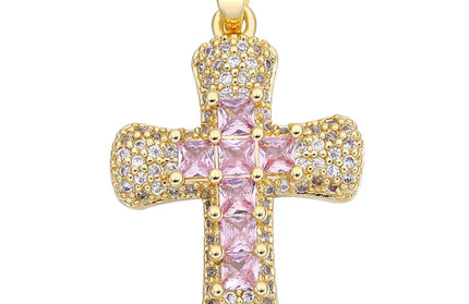 EcoWarra Gold-as picture Christian Cross Charms Jesus Talisman Natural Stone Zirconia Pendant For DIY Women Necklaces Luxury Jewelry Making Accessories