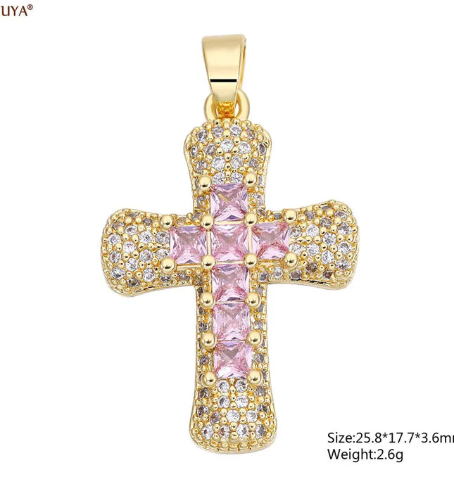 EcoWarra Gold-as picture Christian Cross Charms Jesus Talisman Natural Stone Zirconia Pendant For DIY Women Necklaces Luxury Jewelry Making Accessories