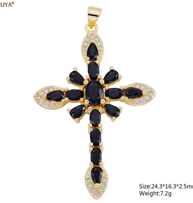 EcoWarra Gold-as picture Christian Cross Charms Jesus Talisman Natural Stone Zirconia Pendant For DIY Women Necklaces Luxury Jewelry Making Accessories