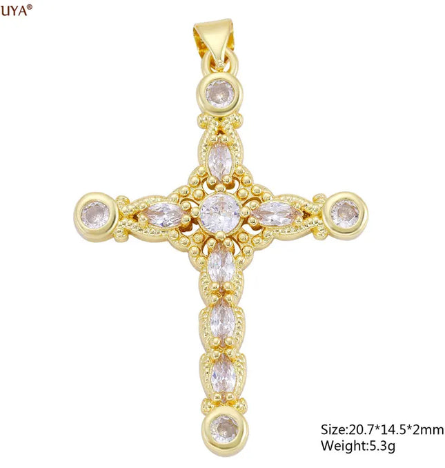 EcoWarra Gold-as picture Christian Cross Charms Jesus Talisman Natural Stone Zirconia Pendant For DIY Women Necklaces Luxury Jewelry Making Accessories