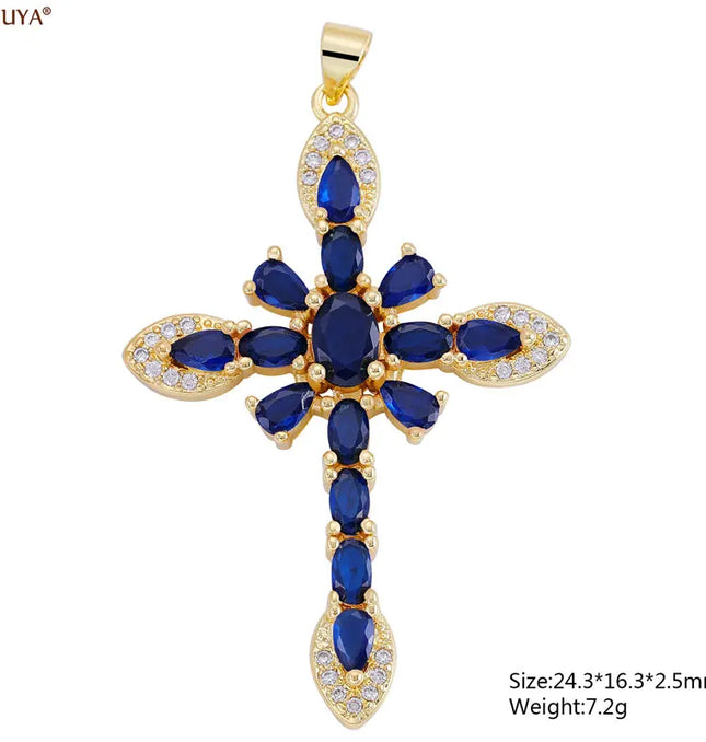 EcoWarra Gold-as picture Christian Cross Charms Jesus Talisman Natural Stone Zirconia Pendant For DIY Women Necklaces Luxury Jewelry Making Accessories