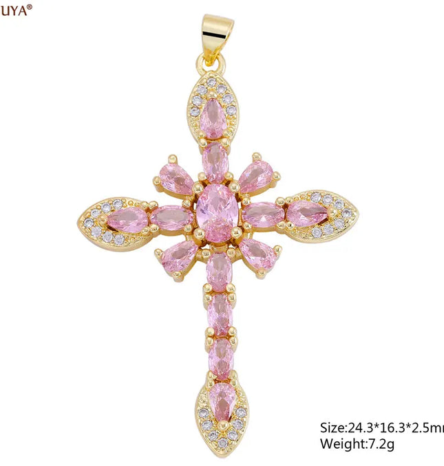 EcoWarra Gold-as picture Christian Cross Charms Jesus Talisman Natural Stone Zirconia Pendant For DIY Women Necklaces Luxury Jewelry Making Accessories