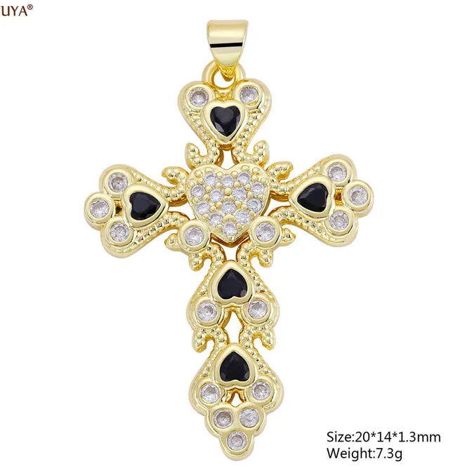 EcoWarra Gold-as picture Christian Cross Charms Jesus Talisman Natural Stone Zirconia Pendant For DIY Women Necklaces Luxury Jewelry Making Accessories
