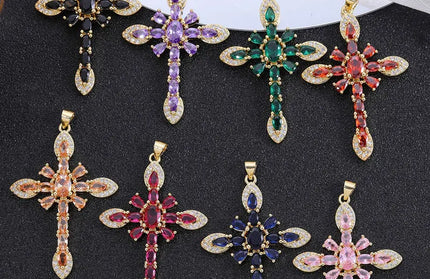 EcoWarra Gold-as picture Christian Cross Charms Jesus Talisman Natural Stone Zirconia Pendant For DIY Women Necklaces Luxury Jewelry Making Accessories