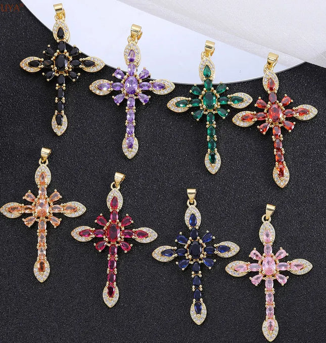EcoWarra Gold-as picture Christian Cross Charms Jesus Talisman Natural Stone Zirconia Pendant For DIY Women Necklaces Luxury Jewelry Making Accessories