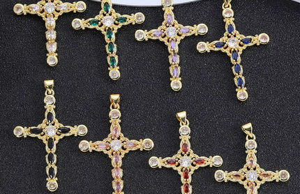 EcoWarra Gold-as picture Christian Cross Charms Jesus Talisman Natural Stone Zirconia Pendant For DIY Women Necklaces Luxury Jewelry Making Accessories