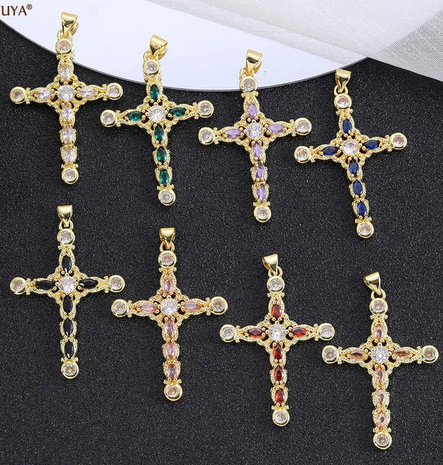 EcoWarra Gold-as picture Christian Cross Charms Jesus Talisman Natural Stone Zirconia Pendant For DIY Women Necklaces Luxury Jewelry Making Accessories