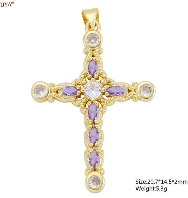 EcoWarra Gold-as picture Christian Cross Charms Jesus Talisman Natural Stone Zirconia Pendant For DIY Women Necklaces Luxury Jewelry Making Accessories