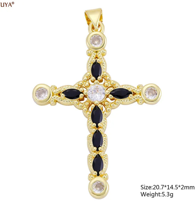 EcoWarra Gold-as picture Christian Cross Charms Jesus Talisman Natural Stone Zirconia Pendant For DIY Women Necklaces Luxury Jewelry Making Accessories