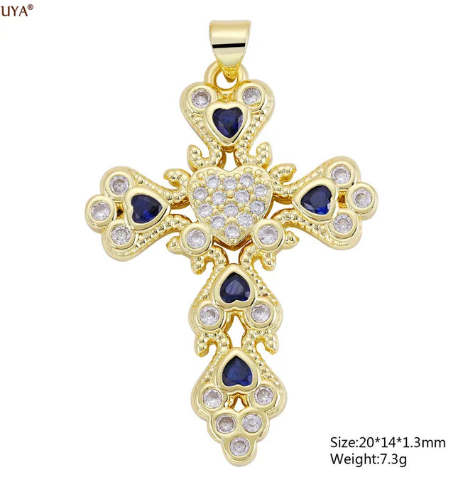 EcoWarra Gold-as picture Christian Cross Charms Jesus Talisman Natural Stone Zirconia Pendant For DIY Women Necklaces Luxury Jewelry Making Accessories