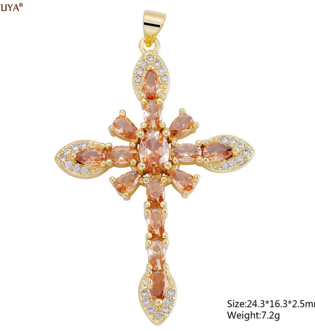 EcoWarra Gold-as picture Christian Cross Charms Jesus Talisman Natural Stone Zirconia Pendant For DIY Women Necklaces Luxury Jewelry Making Accessories