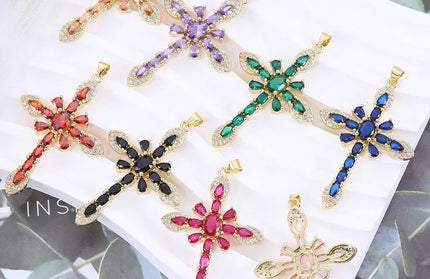 EcoWarra Gold-as picture Christian Cross Charms Jesus Talisman Natural Stone Zirconia Pendant For DIY Women Necklaces Luxury Jewelry Making Accessories