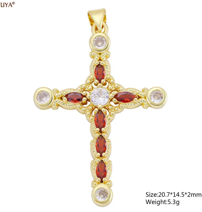 EcoWarra Gold-as picture Christian Cross Charms Jesus Talisman Natural Stone Zirconia Pendant For DIY Women Necklaces Luxury Jewelry Making Accessories