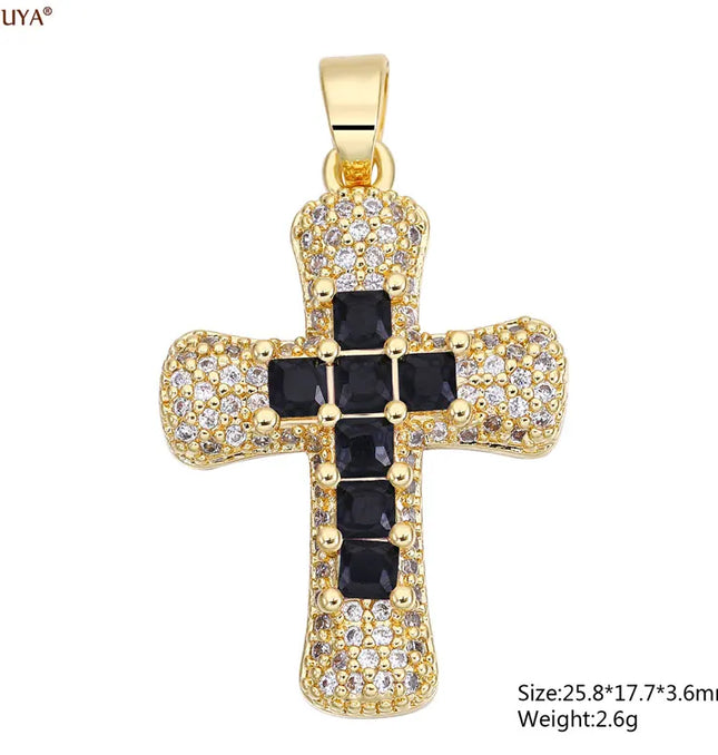 EcoWarra Gold-as picture Christian Cross Charms Jesus Talisman Natural Stone Zirconia Pendant For DIY Women Necklaces Luxury Jewelry Making Accessories